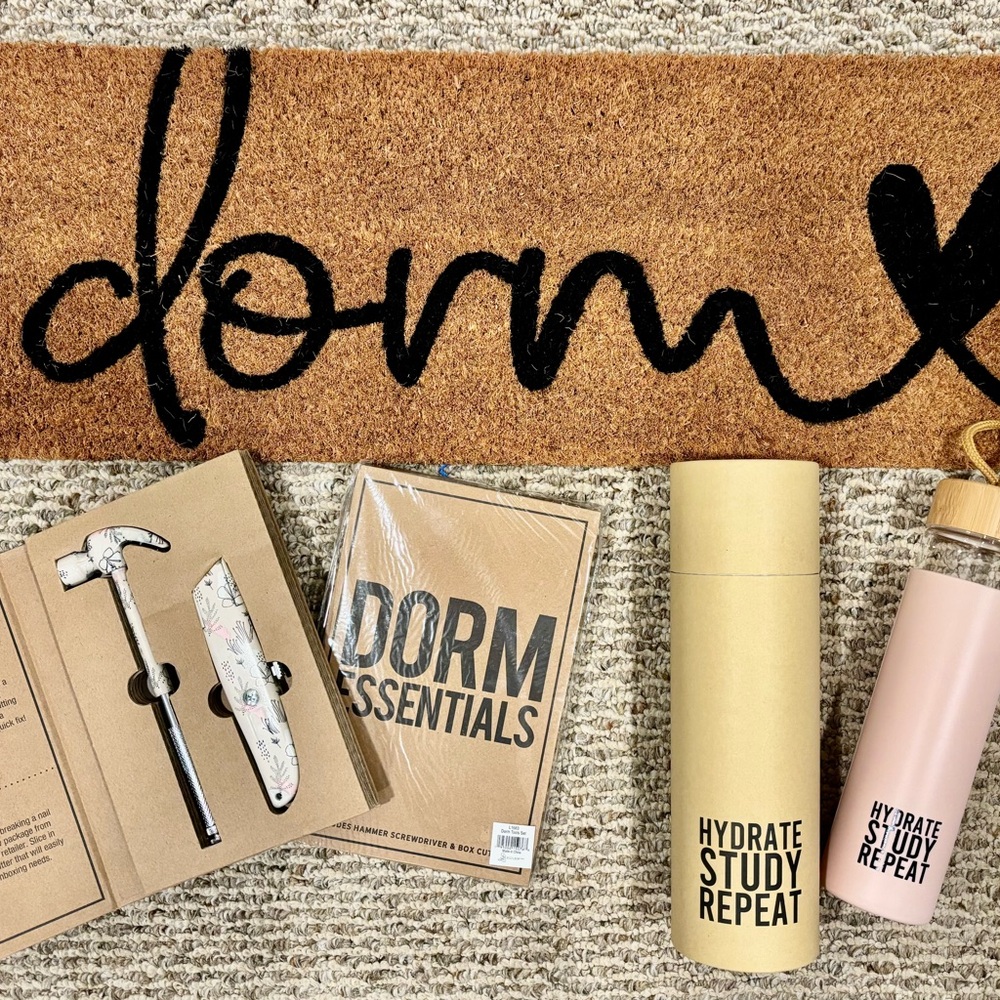 Dorm Essentials Set with Pink Water Bottle